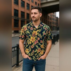 Vintage Polo By Ralph Lauren Floral Colorful Cotton Casual  Shirt Size Large